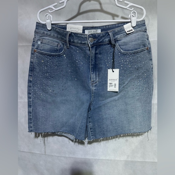 NWT Judy Blue Jean Shorts Womens 1X Plus High Waist Rhinestone Cut Offs Festival - Picture 1 of 6
